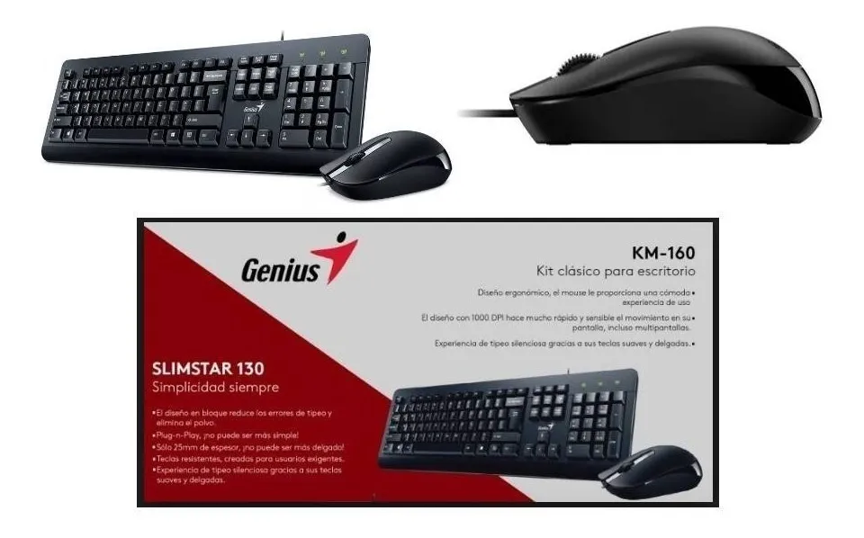 COMBO TECLADO MOUSE GENIUS KM-160 ALAMBRICO, vista 3